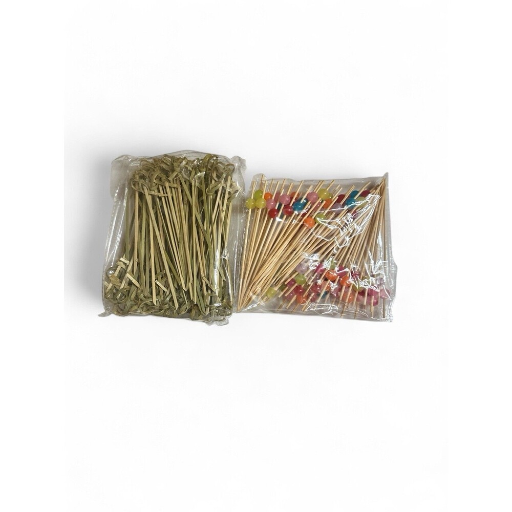 NEW 200pc 2 Packs Bamboo & Wood Colorful Cocktail Picks Appetizer Skewers